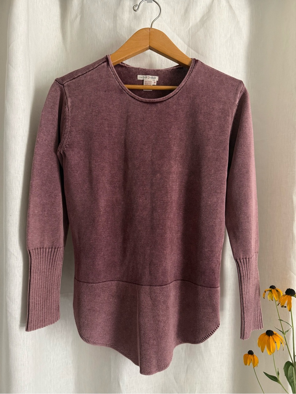Carbon2Cobalt Cotton Tunic Sweater M Dusty Purple Rose Curved Hem Mauve Top